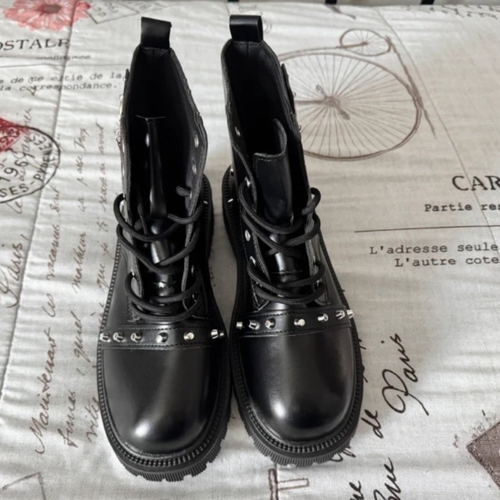 New Look Black Studded Lace-Up Combat Booties